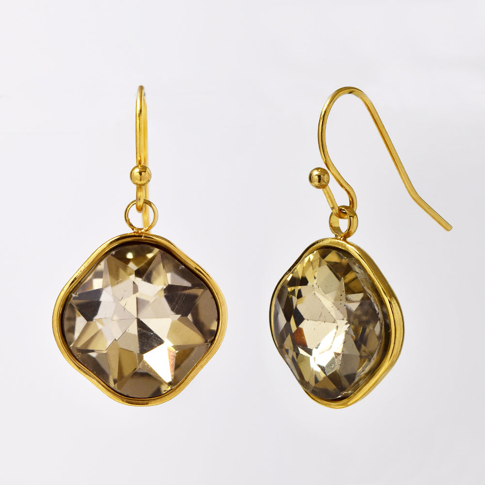 Stainless steel gold plated drop earring with stone - SSYE4952