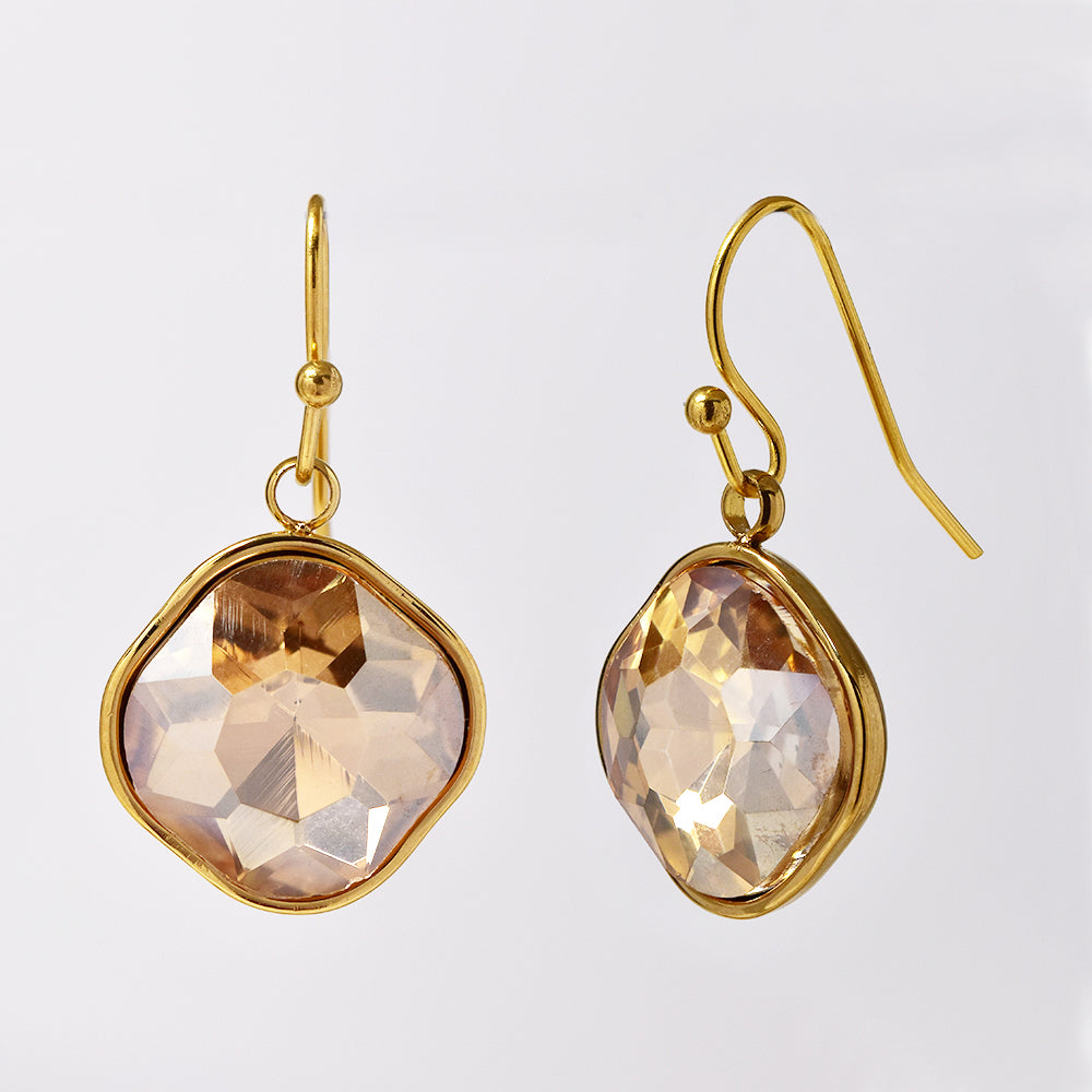 Stainless steel gold plated drop earring with stone - SSYE4952