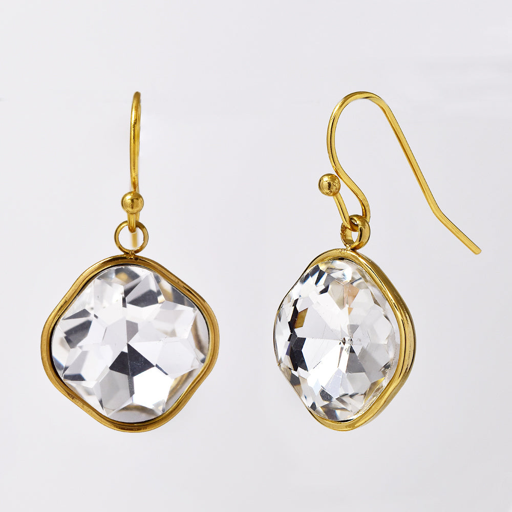 Stainless steel gold plated drop earring with stone - SSYE4952