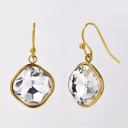 Stainless steel gold plated drop earring with stone - SSYE4952