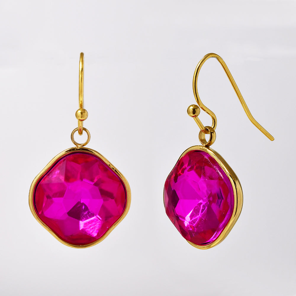Stainless steel gold plated drop earring with stone - SSYE4952