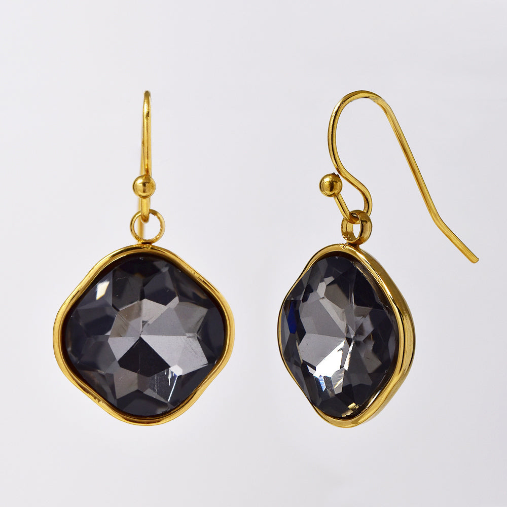 Stainless steel gold plated drop earring with stone - SSYE4952