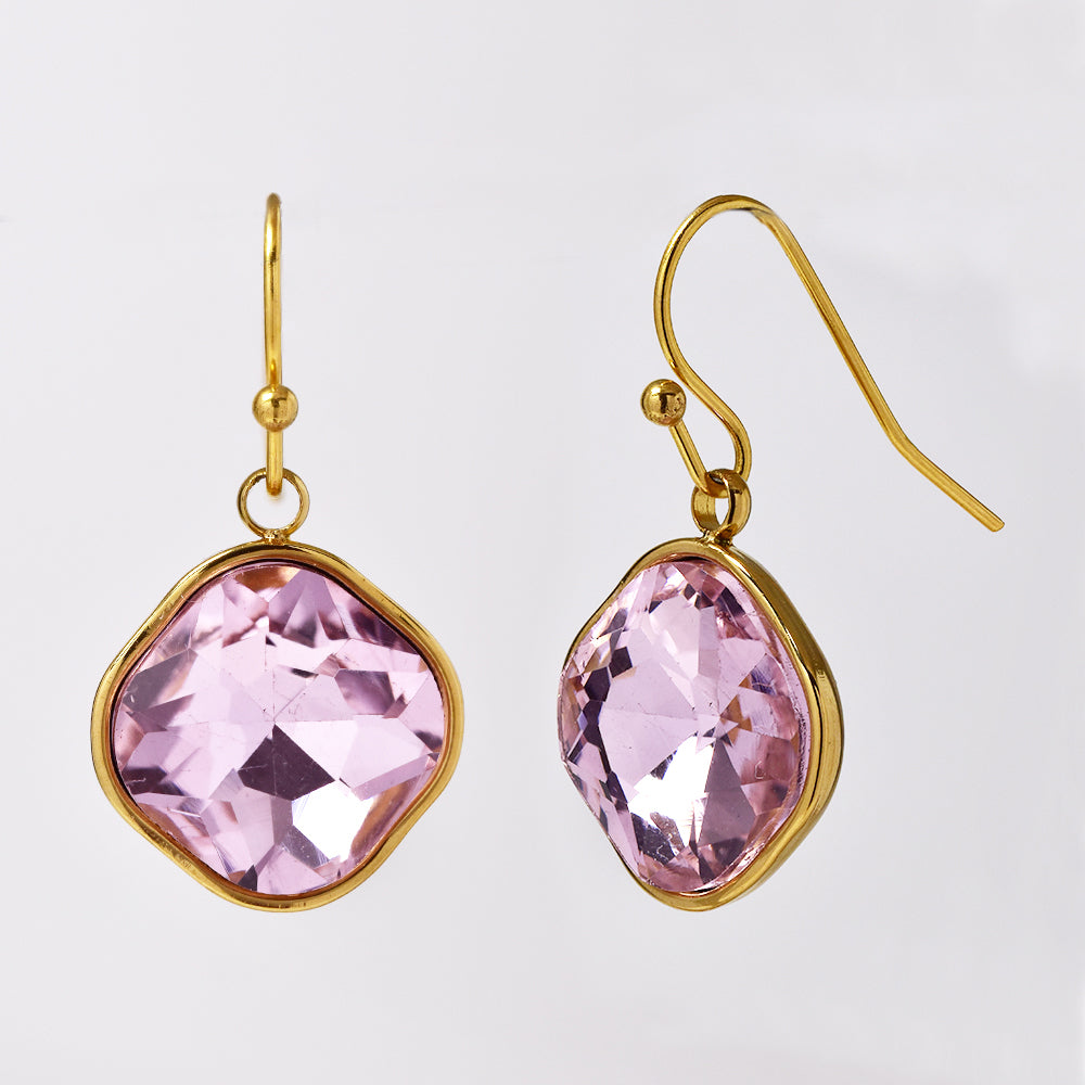 Stainless steel gold plated drop earring with stone - SSYE4952