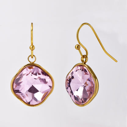 Stainless steel gold plated drop earring with stone - SSYE4952