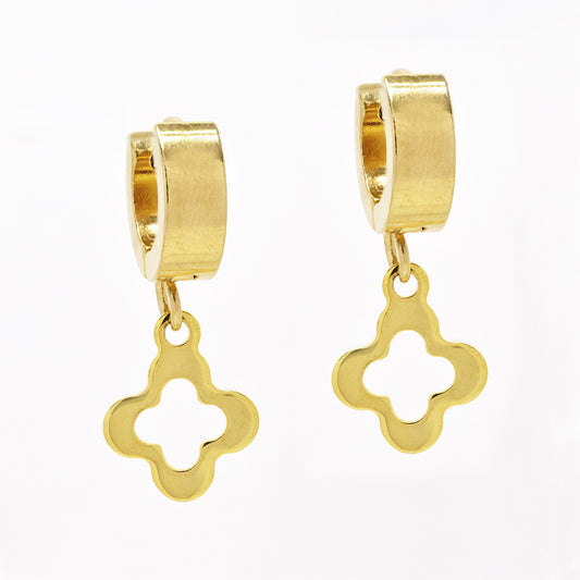 Gold Stainless steel open clover drop earring 11x4mm Length: 25mm - SSYE4963