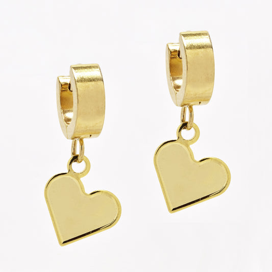 Gold Stainless steel closed heart drop earring 11x4mm Length: 26mm - SSYE4964