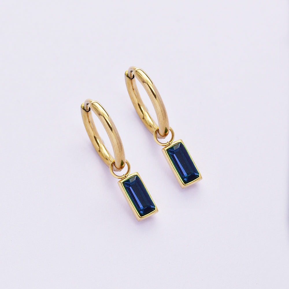 Stainless steel gold baguette hoop earrings - SSYE4977