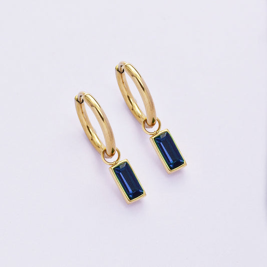 Stainless steel gold baguette hoop earrings - SSYE4977