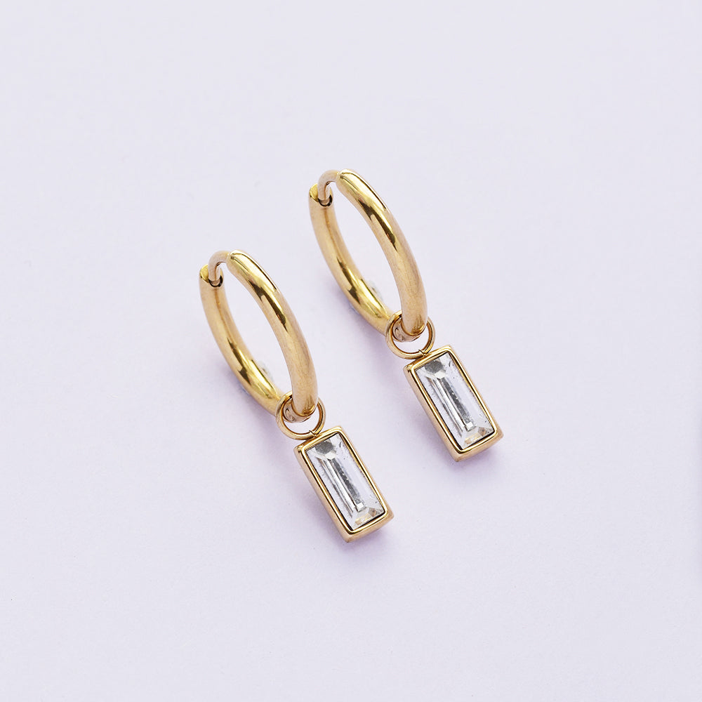 Stainless steel gold baguette hoop earrings - SSYE4977