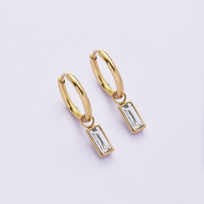 Stainless steel gold baguette hoop earrings - SSYE4977
