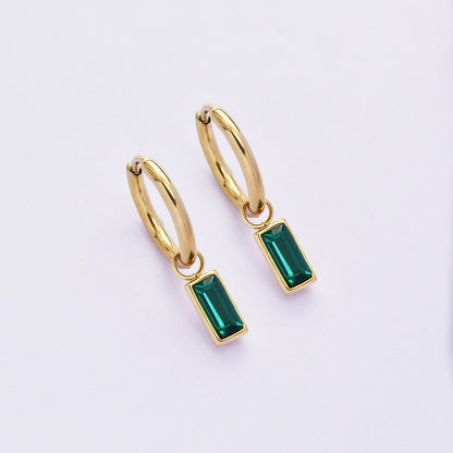 Stainless steel gold baguette hoop earrings - SSYE4977