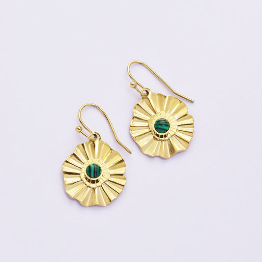 Stainless steel line disc hook earrings with centre stone - SSYE4979