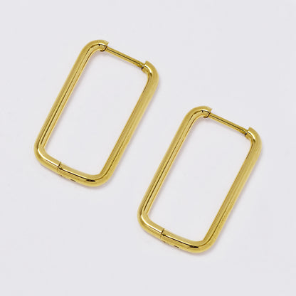 Stainless steel gold long rectangular hoop earring