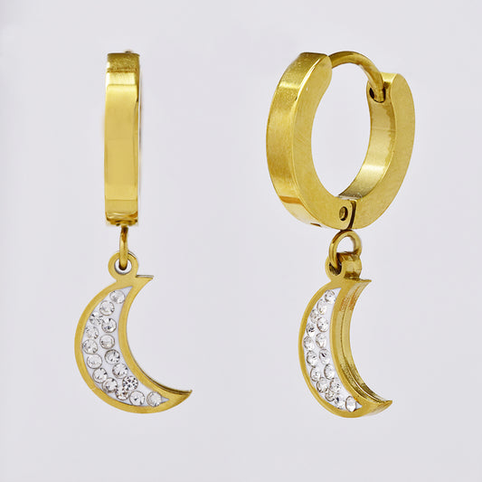 Stainless steel gold huggies with half moon earring - SSYE5033