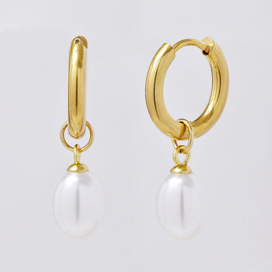 Stainless steel gold hoop with faux pearl earring - SSYE5037