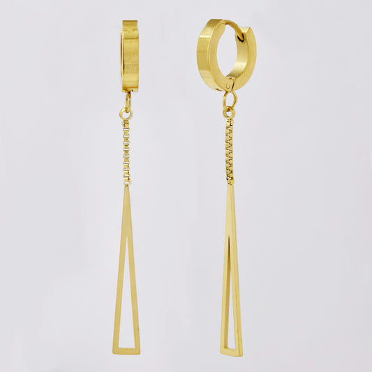 Stainless steel gold huggie with elongated triangle drop earring - SSYE5038