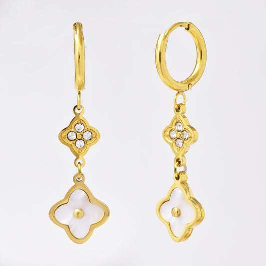 Stainless steel hoops with Mother of Pearl Flower drops - SSYE5107