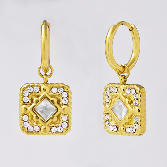 Stainless steel hoops with square drops - SSYE5114