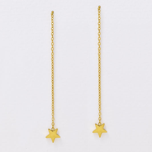 Stainless steel thread earring with chained star detail