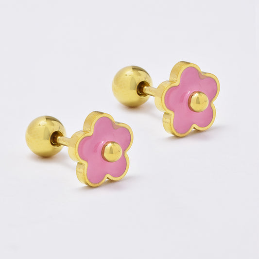 Stainless steel flower stud with ball closure - SSYE5123