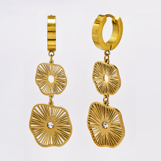 Stainless steel long drop lily pads earrings - SSYE5139