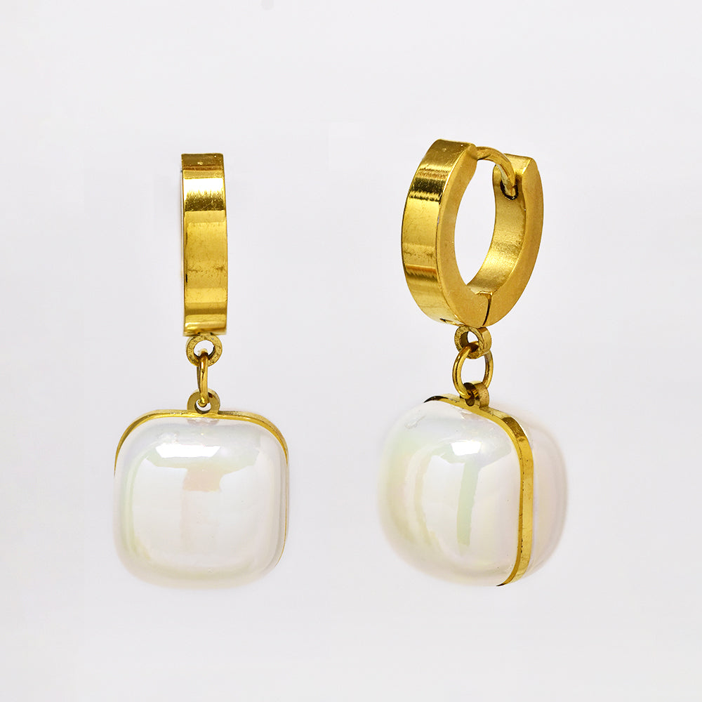 Stainless steel square pearl drop earrings - SSYE5140