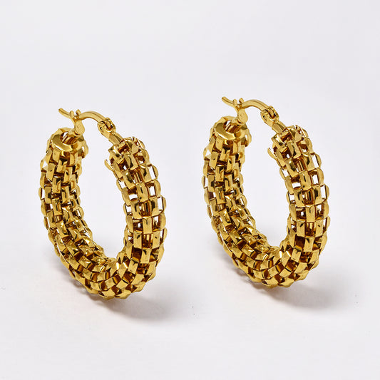 Stainless steel 32mm box link chunky hoop earrings - SSYE5146