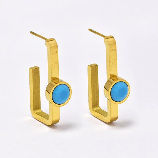 Stainless steel rectangle design with turquoise stone earrings - SSYE5148