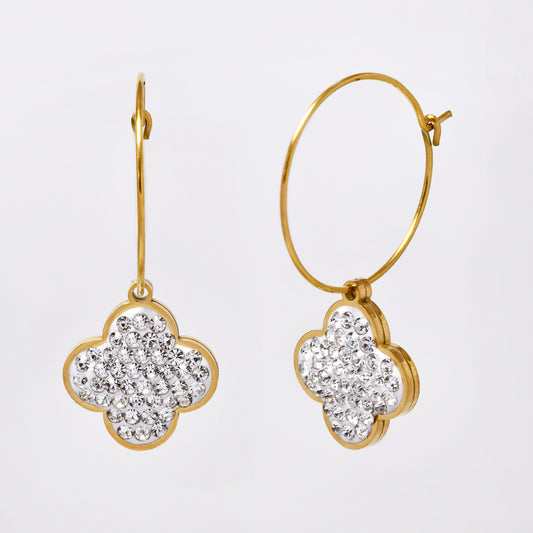 Stainless steel cubic zirconia flower charm hoop earrings - SSYE5151