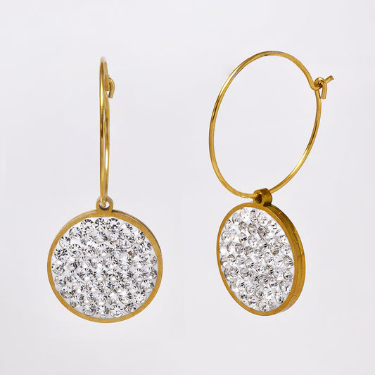 Stainless steel cubic zirconia disc charm hoop earrings - SSYE5152