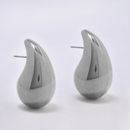 Stainless steel gold broad teardrop shaped earring - SSYE5186