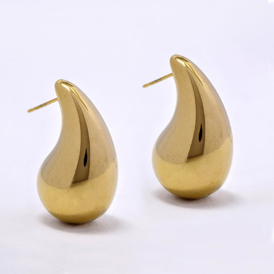 Stainless steel gold broad teardrop shaped earring - SSYE5186