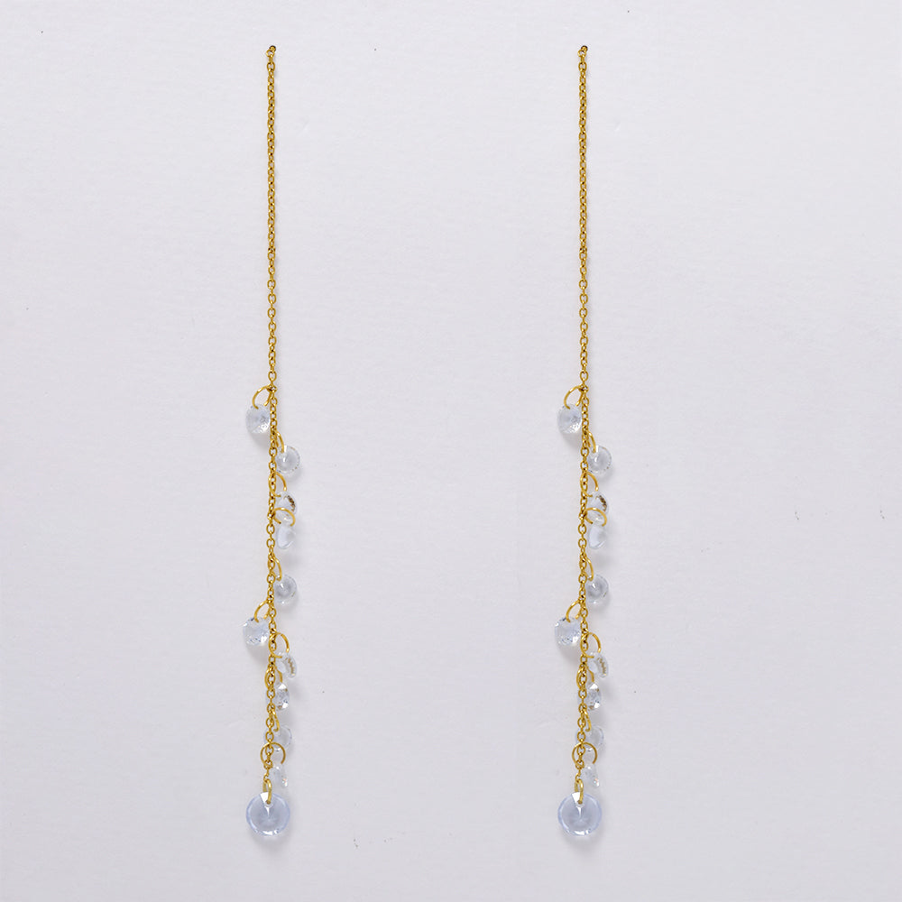Stainless steel gold thread earring with faceted stones