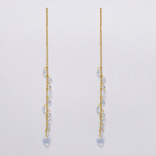 Stainless steel gold thread earring with faceted stones - SSYE5188