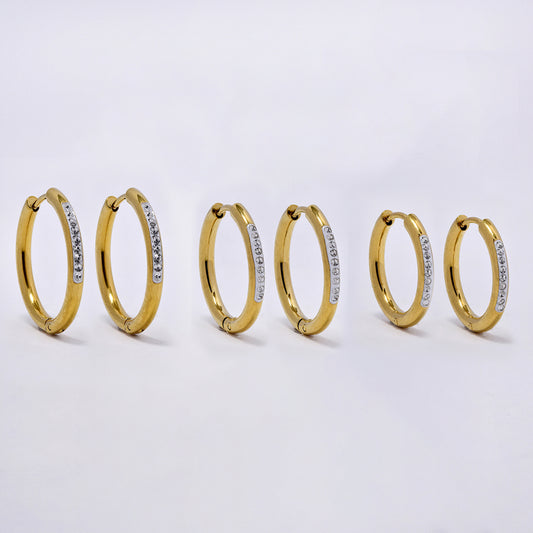 3 Pack stainless steel gold 19mm, 21mm, 23mm hoop earrings - SSYE5191