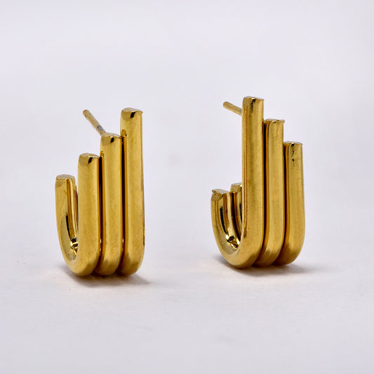 Stainless steel gold triple tube earring - SSYE5194