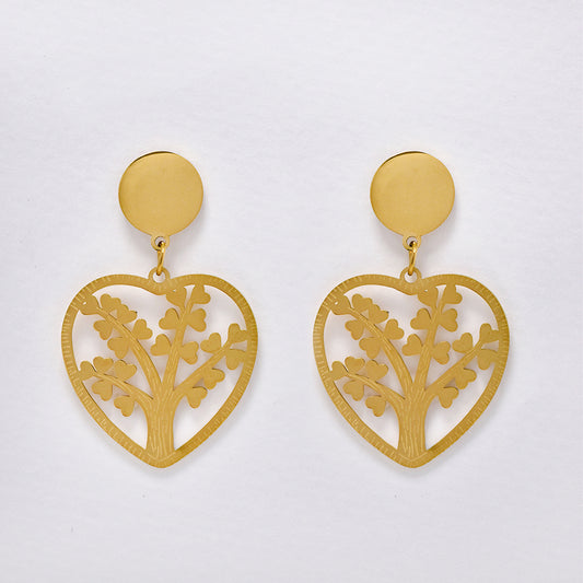 Stainless steel gold heart tree of life earring - SSYE5196