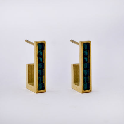 Stainless steel gold and green cubic zirconia huggie earrings - SSYE5197