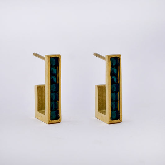 Stainless steel gold and green cubic zirconia huggie earrings - SSYE5197