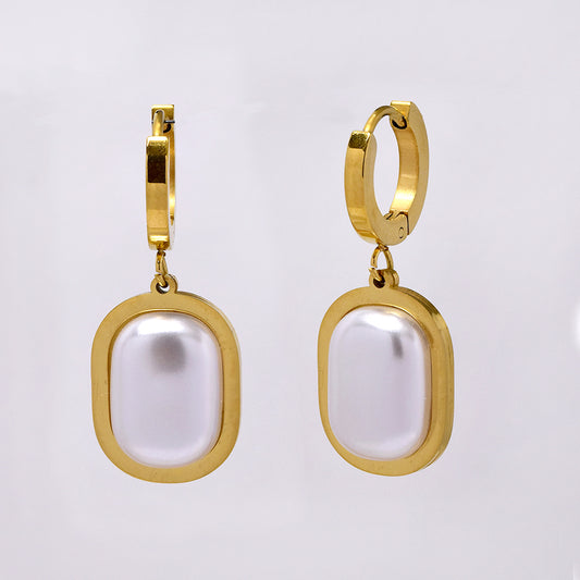 Stainless steel gold rectangle pearl earring