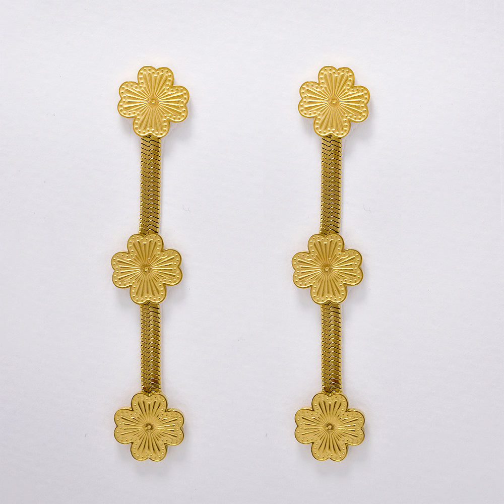 Stainless steel gold clover herringbone drop earring - SSYE5207