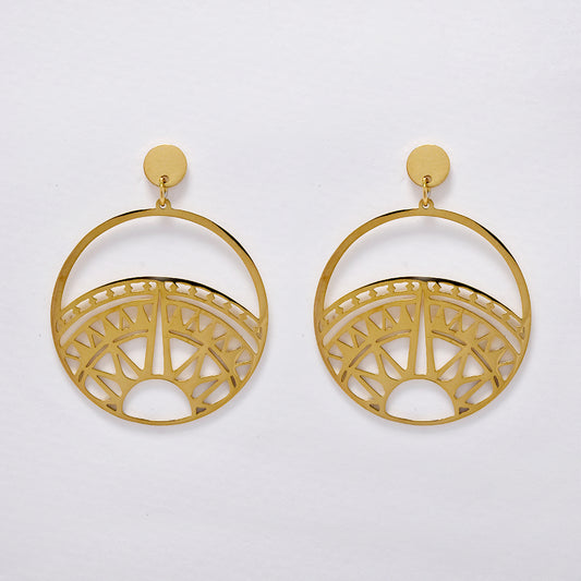 Stainless steel gold mandala disk earring