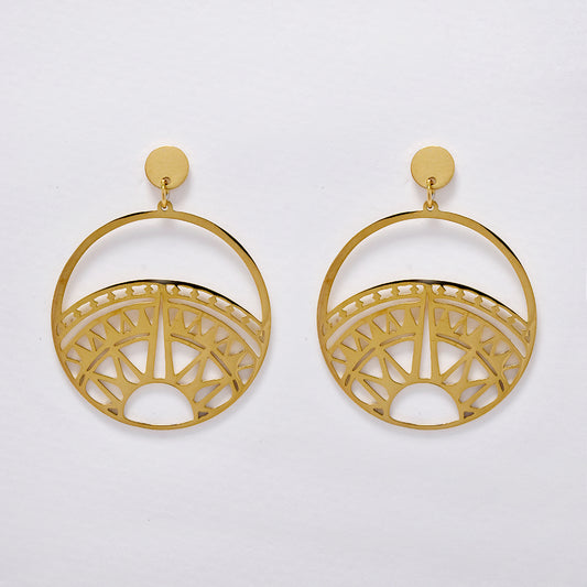 Stainless steel gold mandala disk earring - SSYE5217