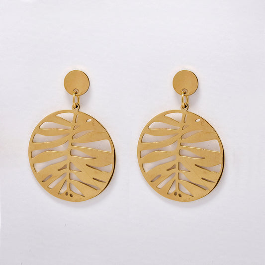 Stainless steel gold leaf disk earring - SSYE5218