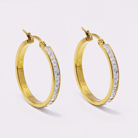 Stainless steel 30x3mm crystal hoop earring - SSYE5224