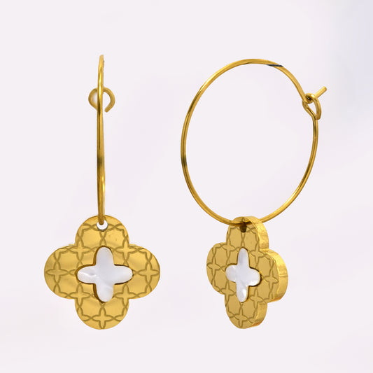 Stainless steel 24mm skinny hoop with clover charm - SSYE5233