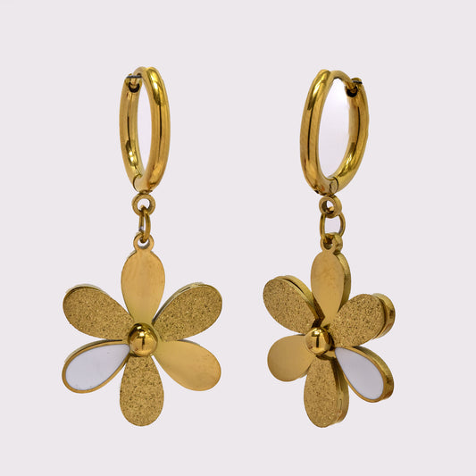 Stainless steel 14x2mm drop earring with enamel and icing petals - SSYE5238
