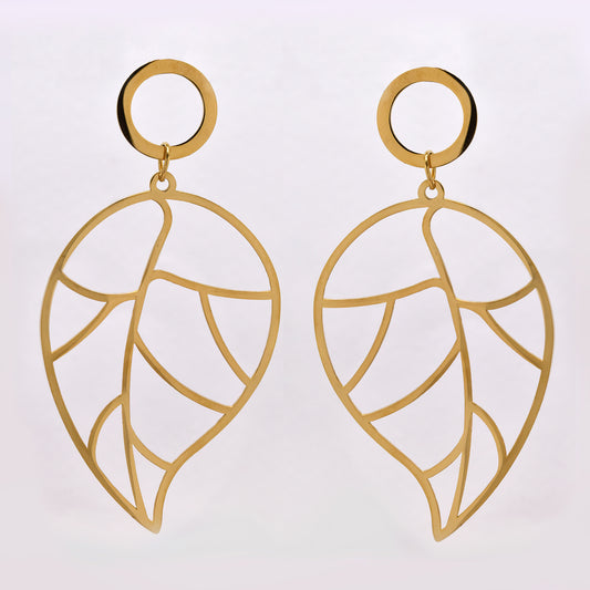 Stainless steel 7cm large cutout leaf drop stud - SSYE5245