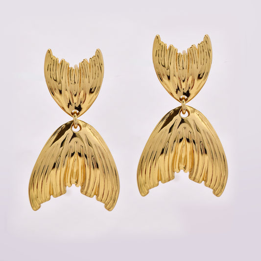 Stainless steel double fish tail drop earrings - 33x20mm - SSYE5252