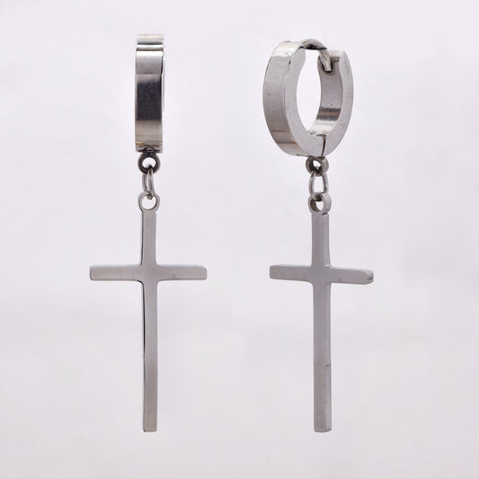 Stainless steel huggie with cross attachment - SSYE5267